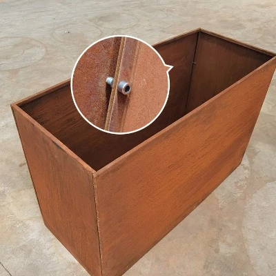 Welding Corten Steel Planter Box with Rivet Detail Welding Corten Steel Planter Box with Rivet Detail